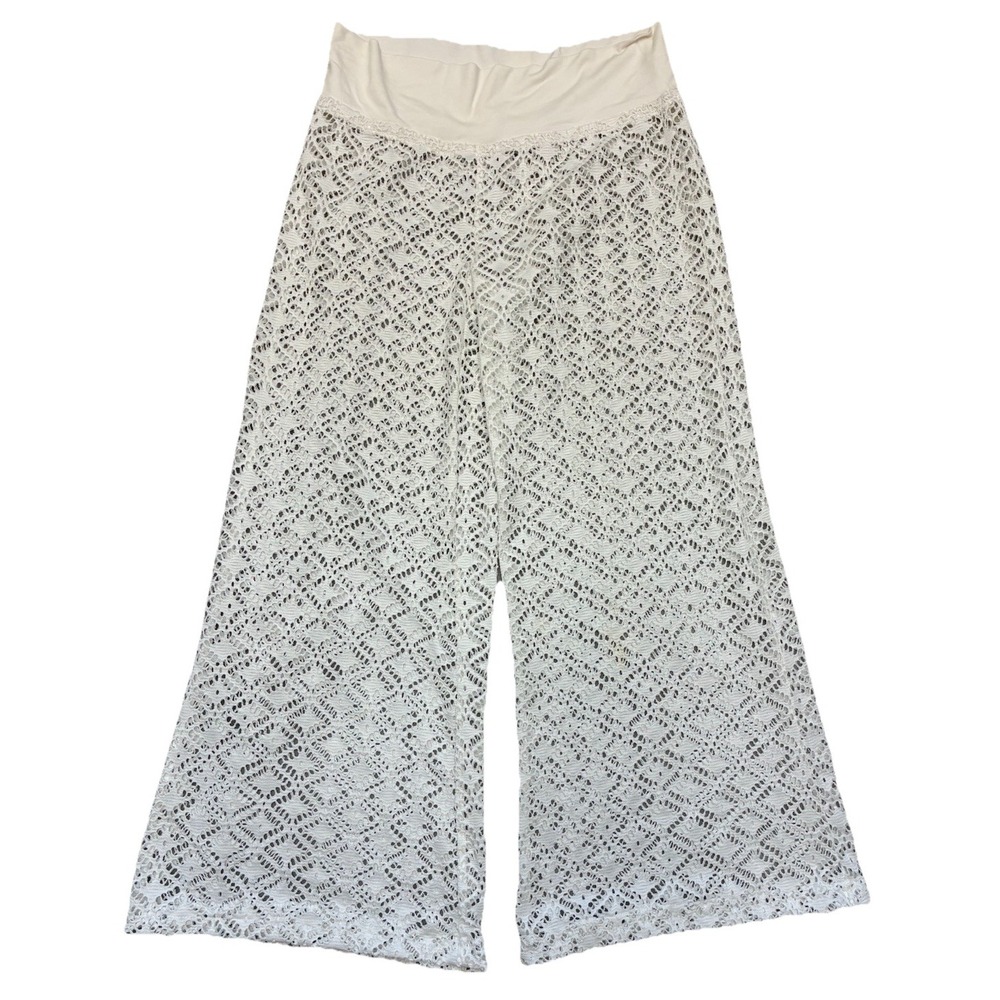Solitaire Swim Wide Leg Pants S White Lace Coquette Cropped Beach Cover Boho